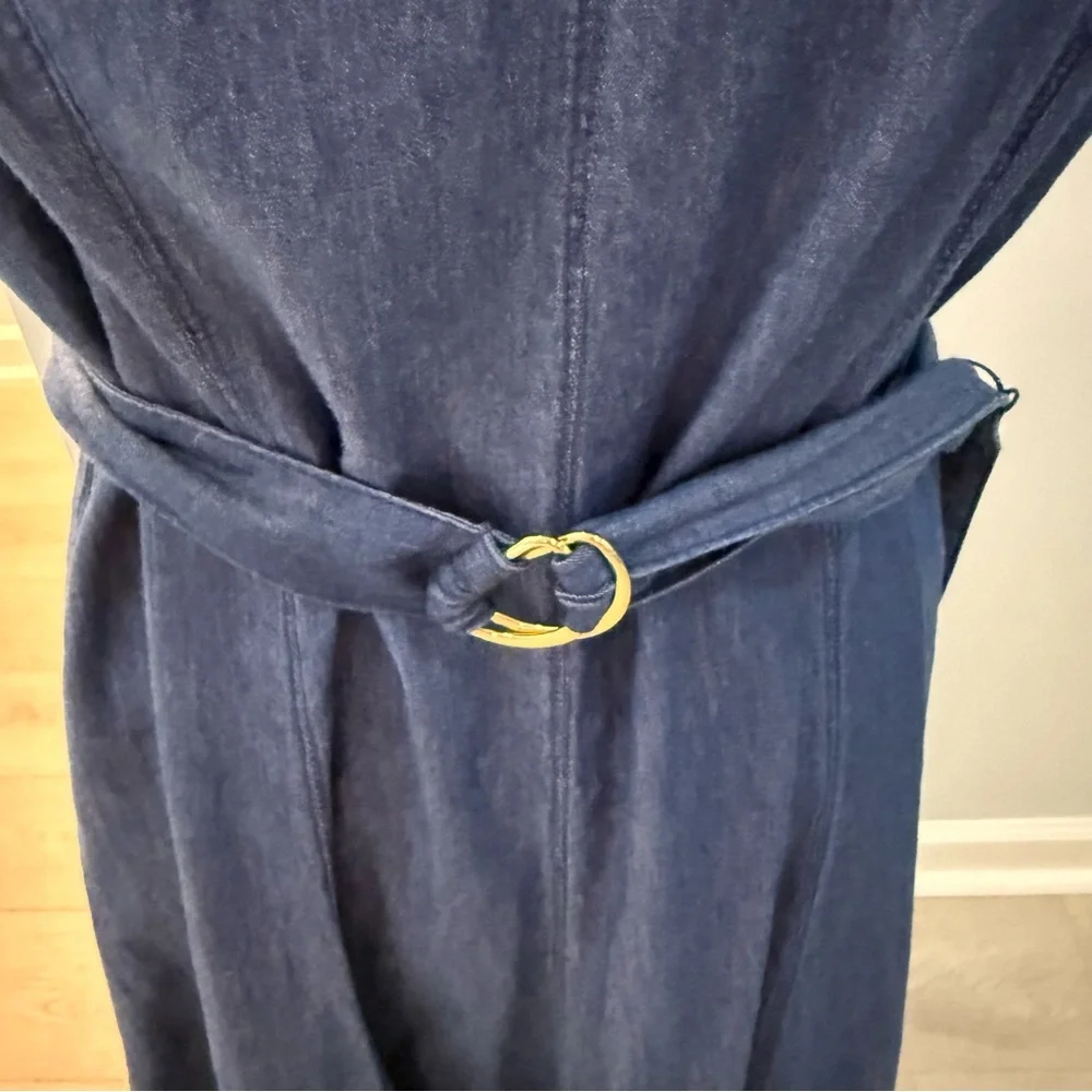 Anne Klein Chambray Sleeveless Belted Midi Dress - Picture 3 of 4